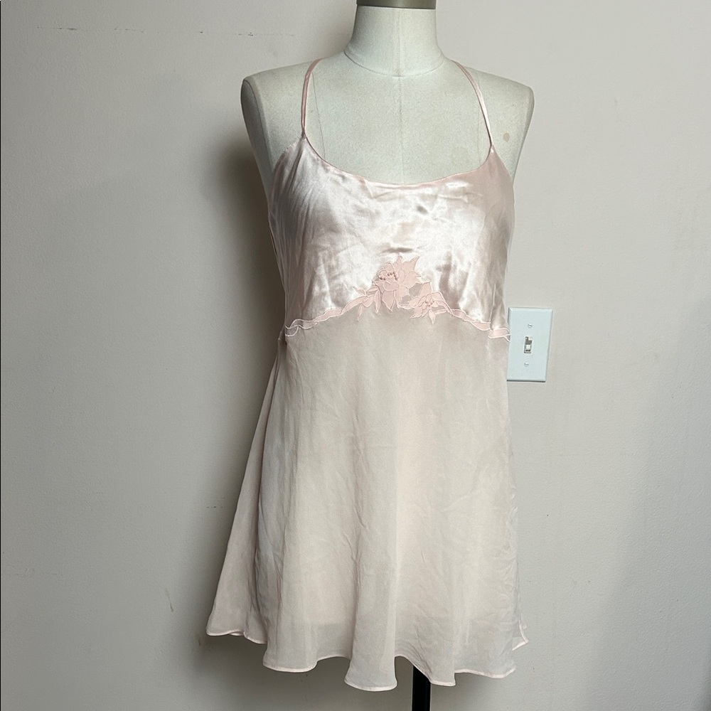 Victoria’s Secret Peach Pink Mini Silk sheer with embroidered chest size L- NWT